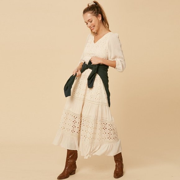 Listicle Pink Maxi Dress NWT • Rayon • Long Sleeve Boho Textured Embroidered - Picture 8 of 11